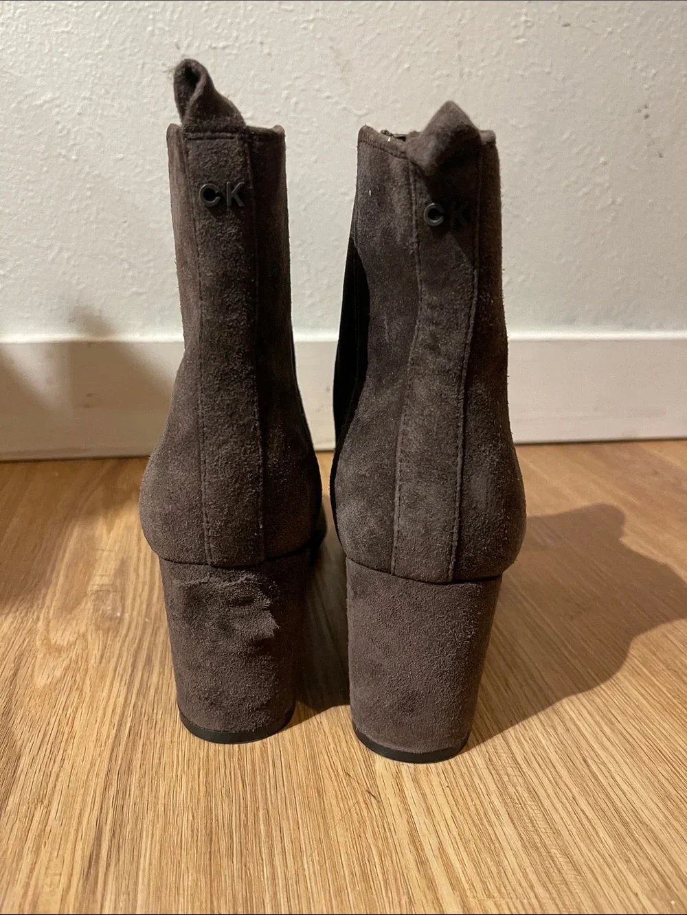 Calvin Klein Pointed Toe Suede Ankle Boots - Dark Brown